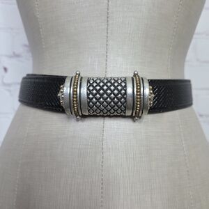 Fahrenheit Connie Bates Black Leather Lizzard Embossed Belt Silver Gold Buckle